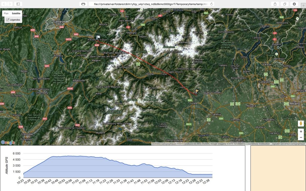 Survol du massif du mont blanc, traversee des Alpes